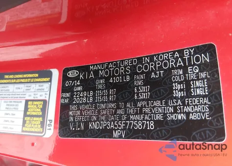 2015 Kia Soul + from USA, damaged, VIN KNDJP3A55F7758718